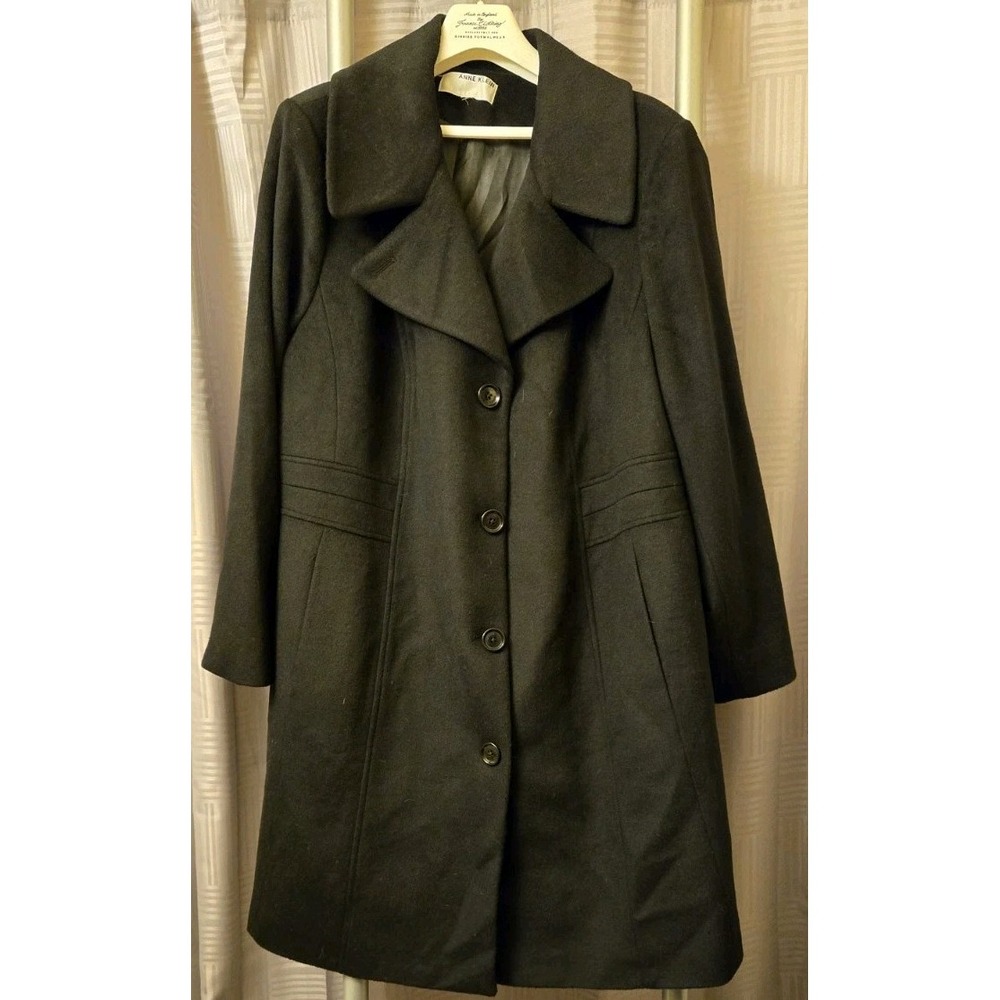 Anne Klein Classic Career Wool & Cashmere Blend Woman's Long Black Coat Size 2XL